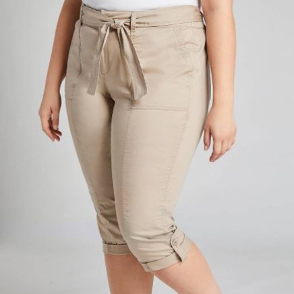 Lane Bryant belted almost 100% cotton pants
